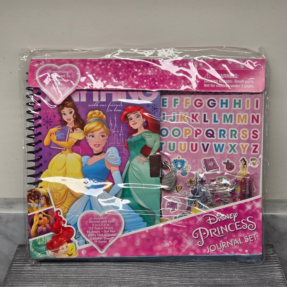 VTG 90s Disney Princess Journal Set with Lock and Key Stickers Gel Pen Gems, NEW